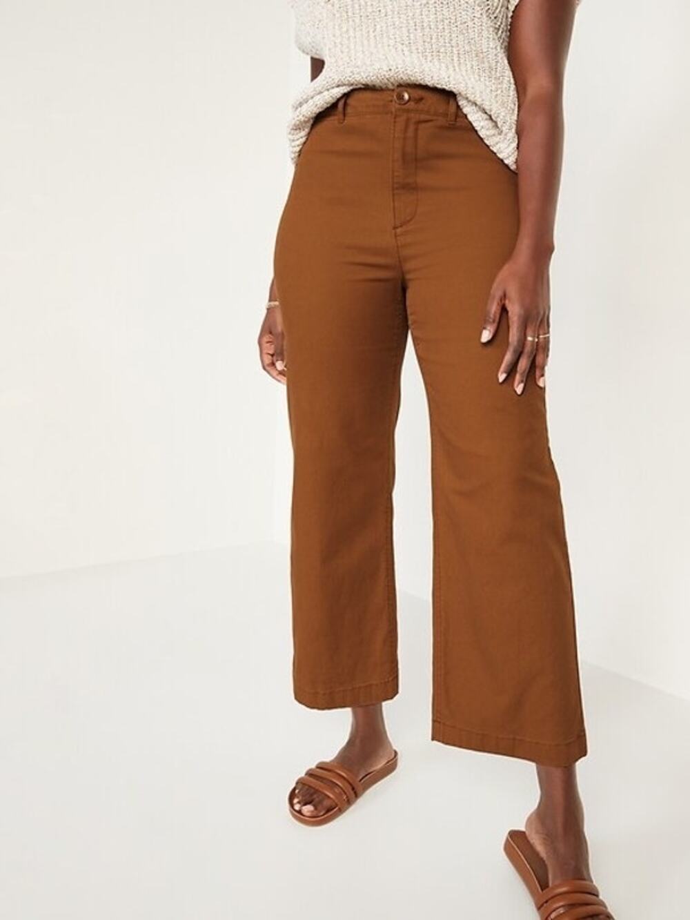 Old Navy Camel Tan Extra High Rise Cropped Wide Leg Comfy Pants Size 8